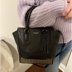 Coach Mini Tanner bag with metal hardware. Black soft leather.